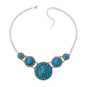 Silvertone Turquoise Squash Blossom Pendant Necklace Western Jewelry