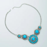 Silvertone Turquoise Squash Blossom Pendant Necklace Western Jewelry