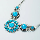 Silvertone Turquoise Squash Blossom Pendant Necklace Western Jewelry