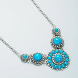 Silvertone Turquoise Squash Blossom Pendant Necklace Western Jewelry