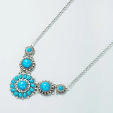 Silvertone Turquoise Squash Blossom Pendant Necklace Western Jewelry