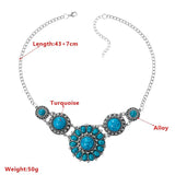 Silvertone Turquoise Squash Blossom Pendant Necklace Western Jewelry