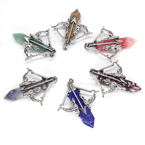 Retro Cupid Crystal Sword Gemstone Pendant Necklace Love Jewelry