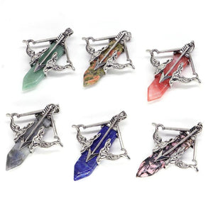 Retro Cupid Crystal Sword Gemstone Pendant Necklace Love Jewelry