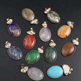 Natural Gem Shell Crystal Agate Oval Pendant DIY Necklace Jewelry 58x30mm