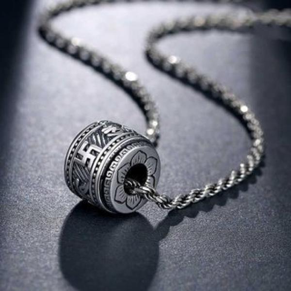 Silver Good Luck Bead Pendant True Words Necklace Retro Jewelry