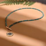 Colorful Stone Choker Necklace Evil Charm Pendant Bead Necklace