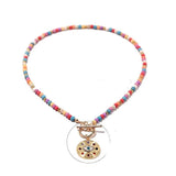 Colorful Stone Choker Necklace Evil Charm Pendant Bead Necklace