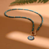 Colorful Stone Choker Necklace Evil Charm Pendant Bead Necklace