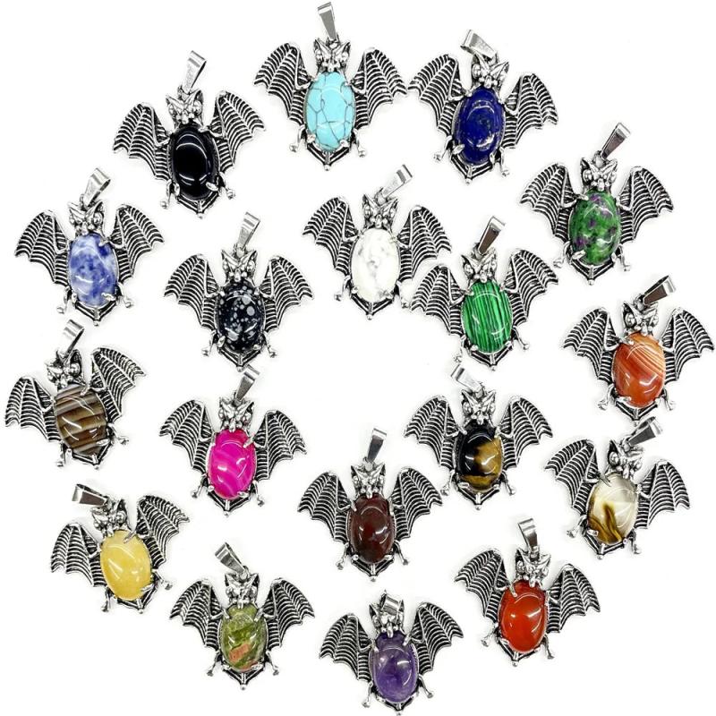 Natural Stone Amethyst Bat Pendant for DIY Jewelry Making