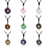Natural Healing Crystal Quartz Necklace Amethysts Stone Lucky Coin Pendant