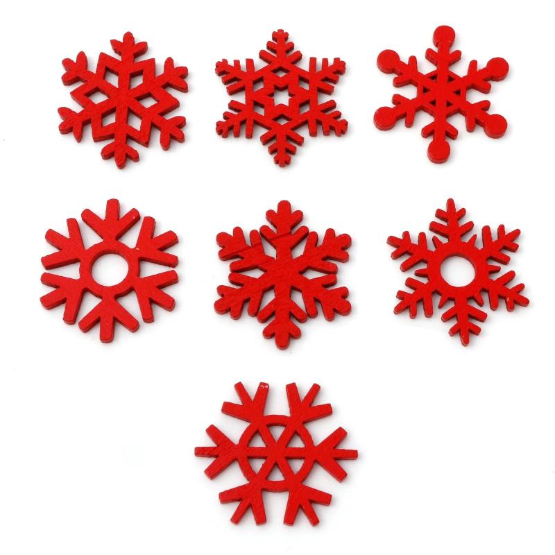 50pcs Christmas Wooden Embellishments Scrapbooking Snowflake Mix
