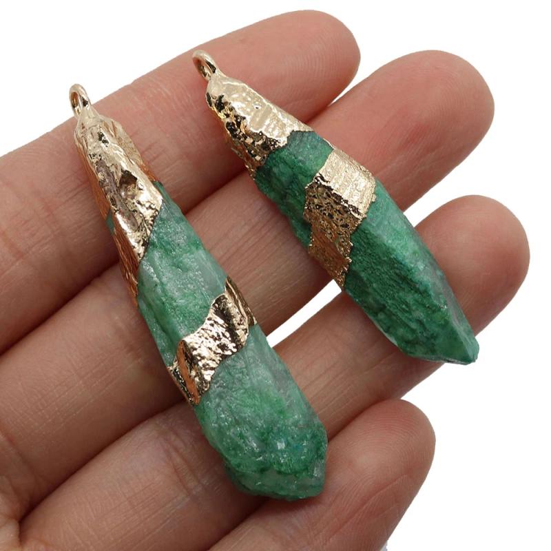 Green Crystal Natural Stone Irregular Gem Pendants for DIY Necklace Jewelry