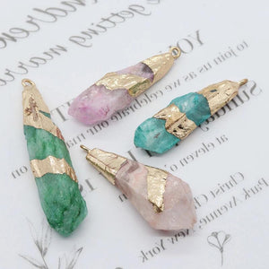 Green Crystal Natural Stone Irregular Gem Pendants for DIY Necklace Jewelry