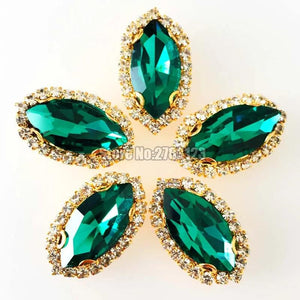 Malachite Green Glass Crystal Sew On Rhinestones