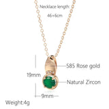 Rose Gold Emerald Stone Pendant Necklace 585