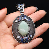 Natural Stone Pendant Lace Boho Oval Charms for DIY Necklace