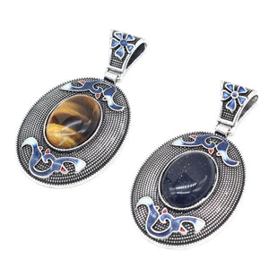 Natural Stone Pendant Lace Boho Oval Charms for DIY Necklace