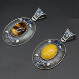 Natural Stone Pendant Lace Boho Oval Charms for DIY Necklace
