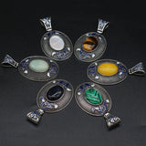 Natural Stone Pendant Lace Boho Oval Charms for DIY Necklace