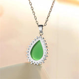 Green Emerald Water Drop Style Jade Pendant Chinese Retro Amulet Necklace