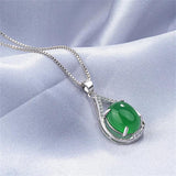 Green Emerald Water Drop Style Jade Pendant Chinese Retro Amulet Necklace