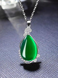 Green Emerald Water Drop Style Jade Pendant Chinese Retro Amulet Necklace