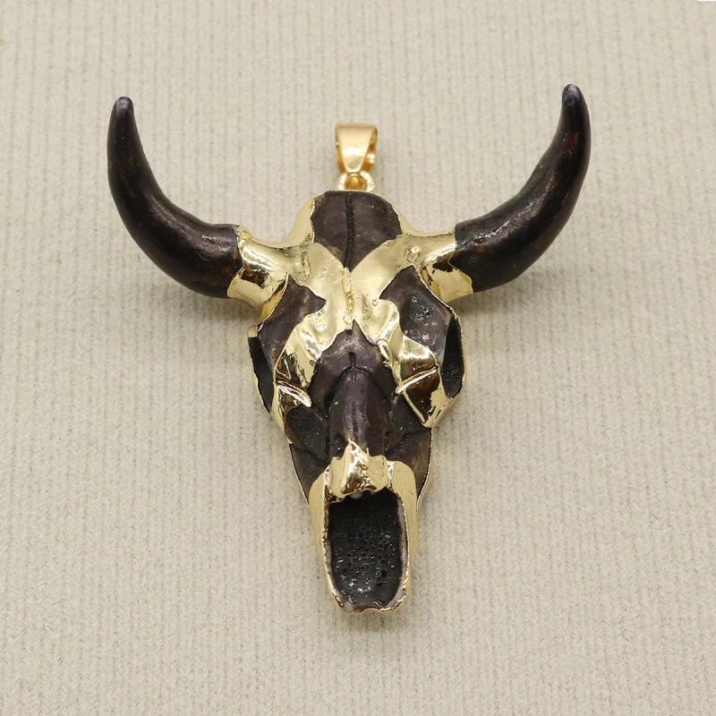 Natural Stone Acrylic Necklace Pendant Resin DIY Bull Head Amulet
