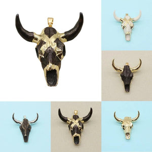 Natural Stone Acrylic Necklace Pendant Resin DIY Bull Head Amulet