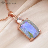 S&Z 585 Rose CZ Rectangle Crystal Pendant Necklace For Women