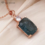 S&Z 585 Rose CZ Rectangle Crystal Pendant Necklace For Women