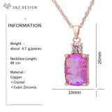 S&Z 585 Rose CZ Rectangle Crystal Pendant Necklace For Women