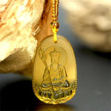 Topaz Hand Carved Buddha Ice Yellow Crystal Pendant