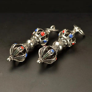2 PCS Tibetan Silver Enamel Vajry Pestle Nepal Pendant Charm