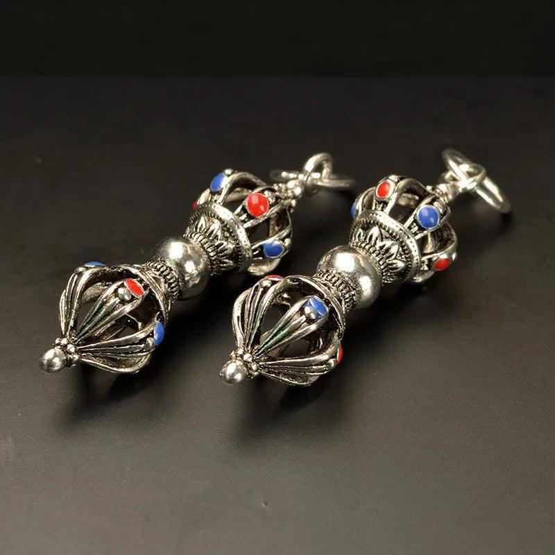 2 PCS Tibetan Silver Enamel Vajry Pestle Nepal Pendant Charm