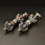 2 PCS Tibetan Silver Enamel Vajry Pestle Nepal Pendant Charm