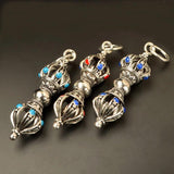 2 PCS Tibetan Silver Enamel Vajry Pestle Nepal Pendant Charm