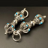 2 PCS Tibetan Silver Enamel Vajry Pestle Nepal Pendant Charm