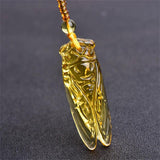 Natural Topaz Carved Chinese Cicada Jade Pendant