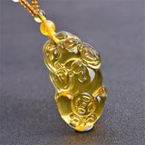 Natural Topaz Carved Chinese Cicada Jade Pendant