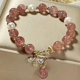 Natural Pearl & Strawberry Quartz Honeybee Bracelet