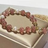 Natural Pearl & Strawberry Quartz Honeybee Bracelet