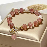 Natural Pearl & Strawberry Quartz Honeybee Bracelet