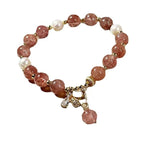 Natural Pearl & Strawberry Quartz Honeybee Bracelet