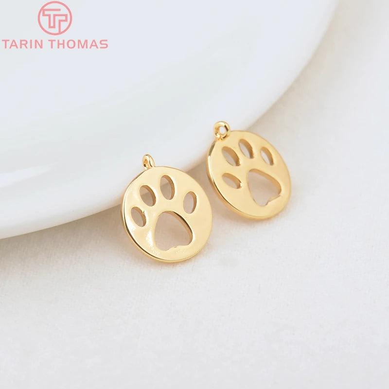 6PCS 12MM Hole 1.5MM Brass Dog Footprints Charms Pendants