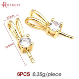 6PCS 18K Brass Zircon Half Hole Beads Charms Pendants High DIY Jewelry Making