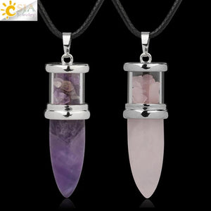 CSJA Pink Quartz Purple Crystal Necklaces G284