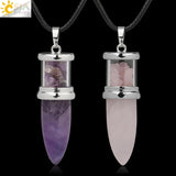 CSJA Pink Quartz Purple Crystal Necklaces G284