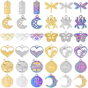 10pcs Moon Charm Butterfly Pendant Stainless Steel Jewelry Making Craft Supplies