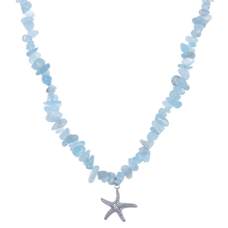 Sweet Starfish Pendant Necklaces Natural Stone Chain